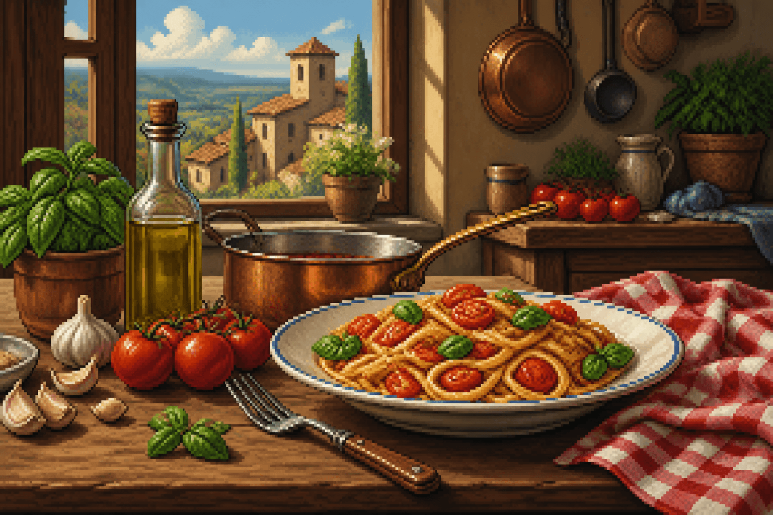 Illustrated food scene from Italy