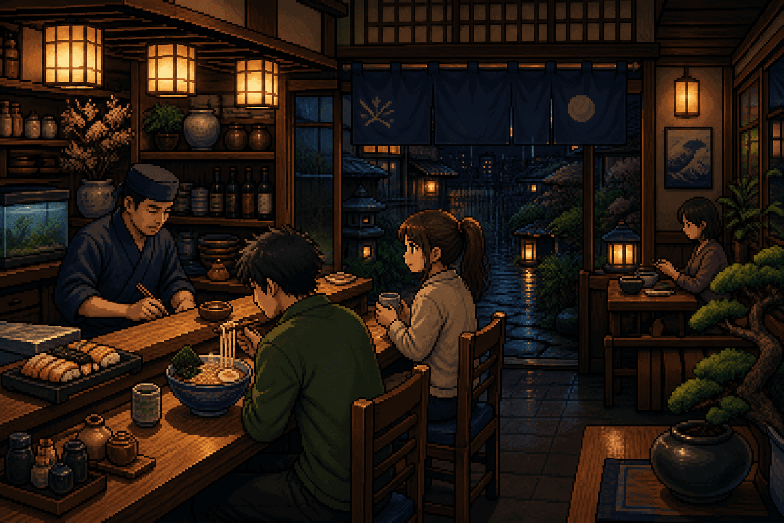 Illustrated food scene from Japan