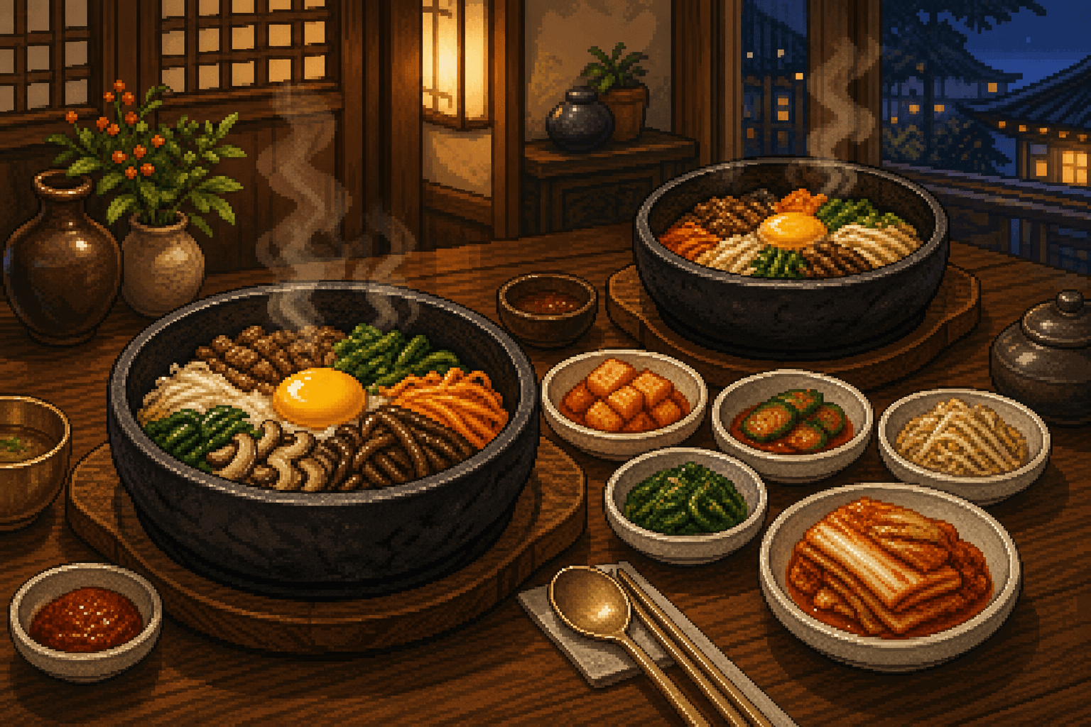 Illustrated food scene from South Korea