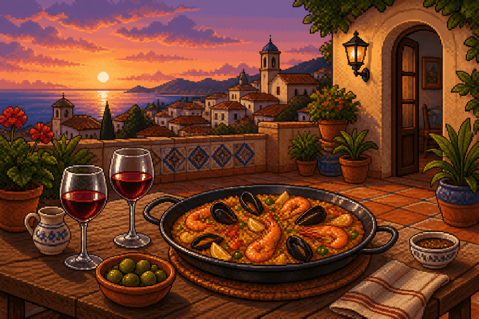 Illustrated food scene from Spain