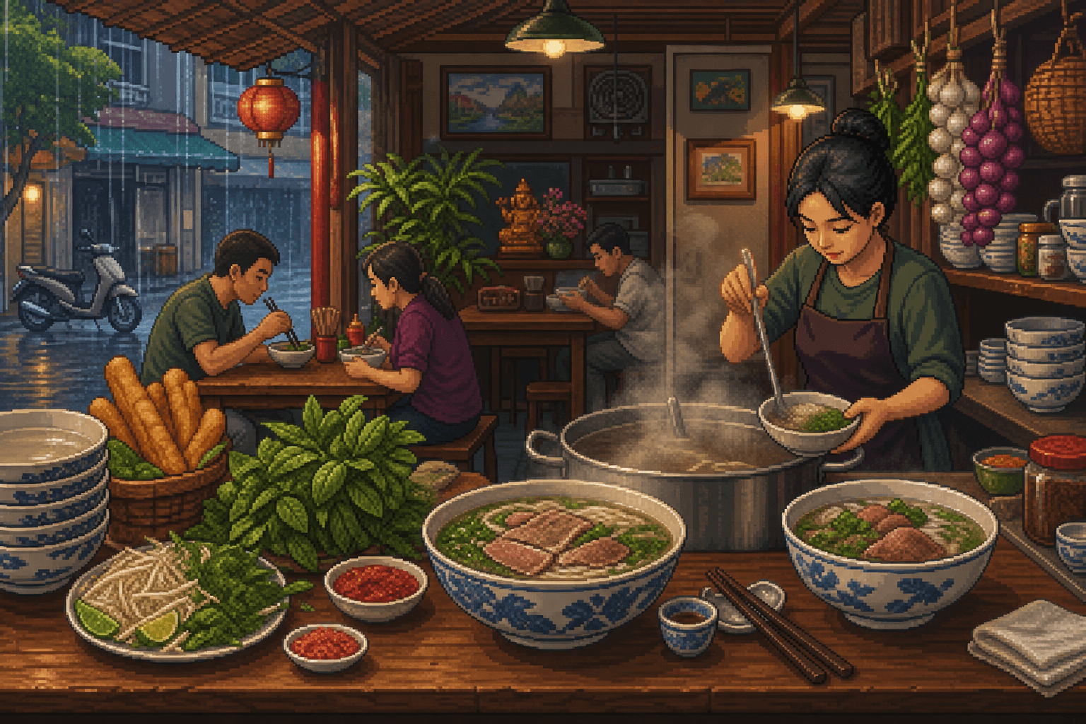 Illustrated food scene from Vietnam