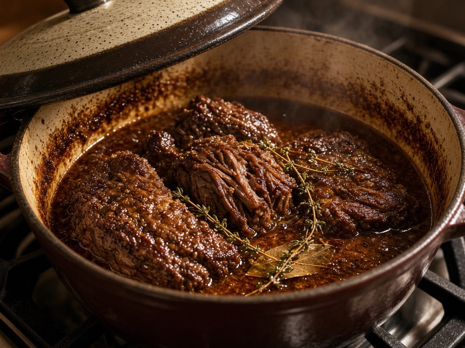 Braising — photoreal kitchen still