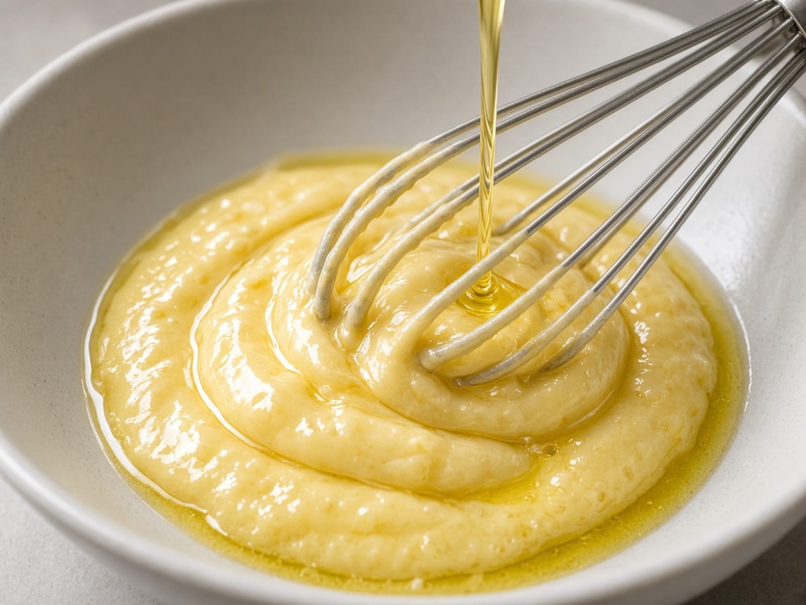 Emulsification — photoreal kitchen still