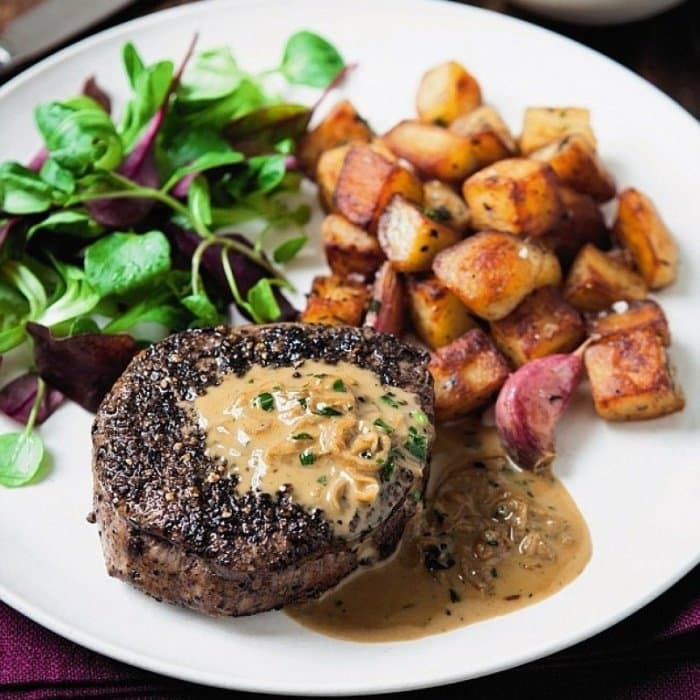 Source photograph of Steak Diane