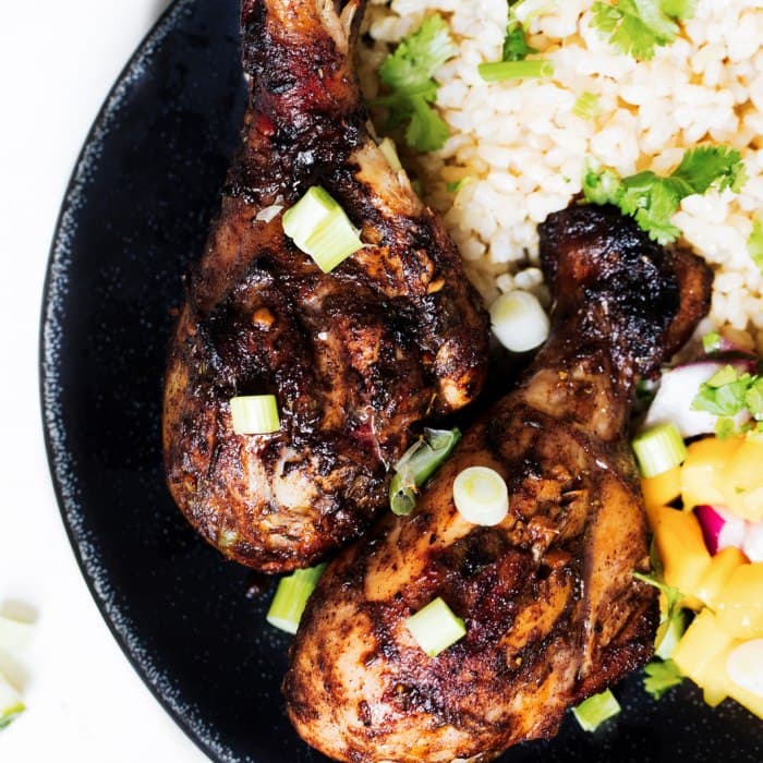 Source photograph of Jerk chicken with rice & peas
