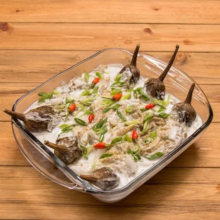 Source photograph of Grilled eggplant with coconut milk