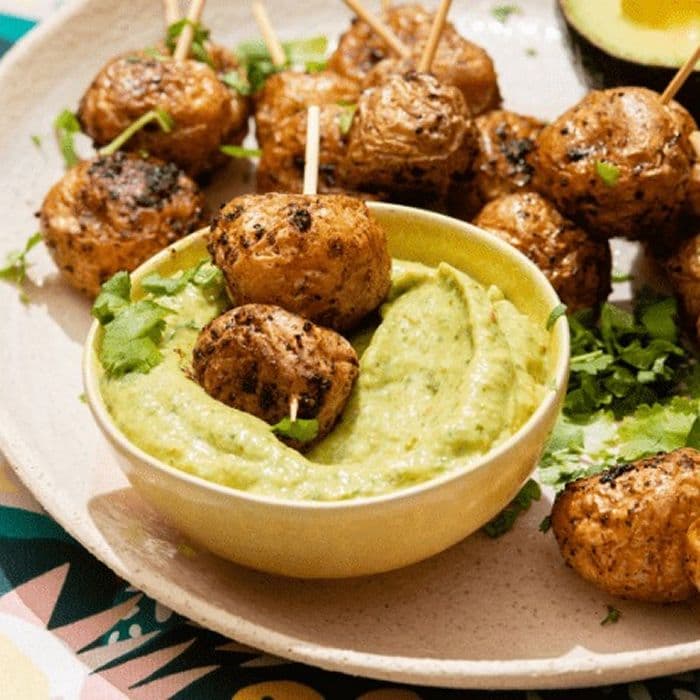 Source photograph of Avocado dip with new potatoes