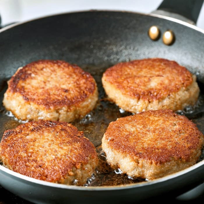 Source photograph of Karbonader (Lean Beef Patties) with Caramelized Onions