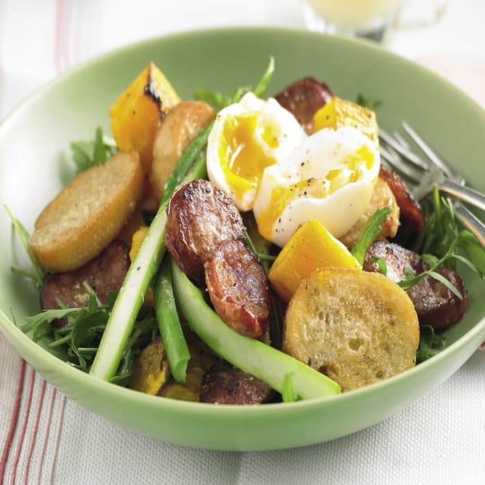 Source photograph of Chorizo & soft-boiled egg salad
