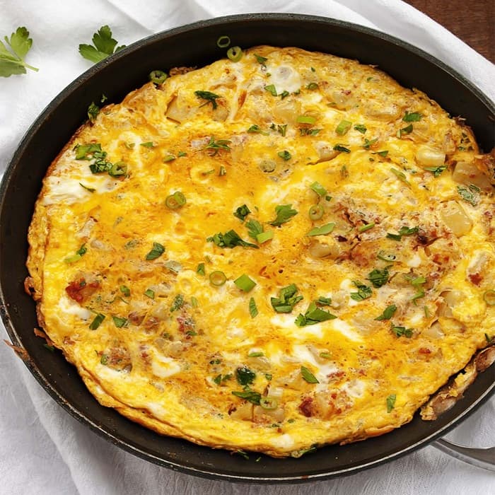 Source photograph of Chorizo, potato & cheese omelette