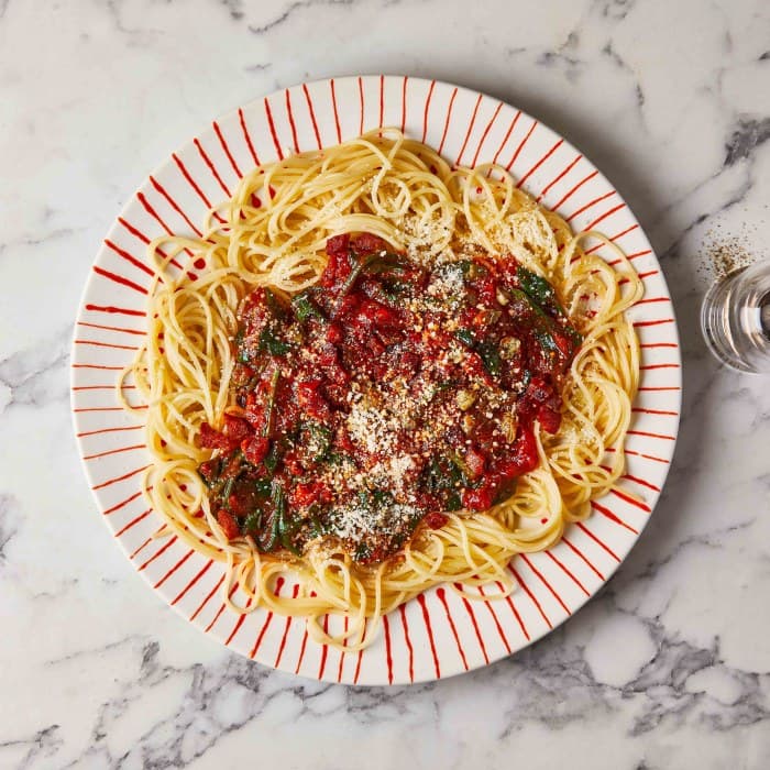 Source photograph of Spaghetti with Spanish flavours