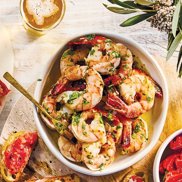 Source photograph of Garlicky prawns with sherry