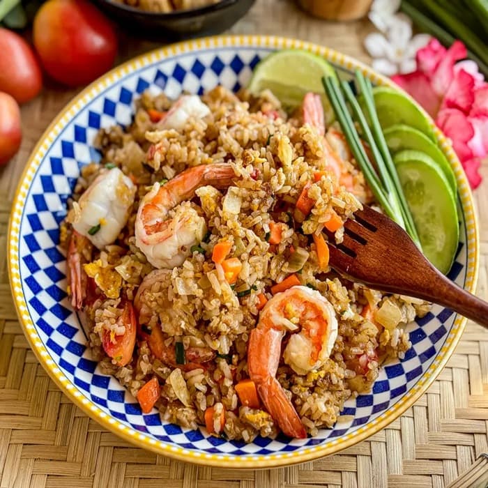 Source photograph of Thai fried rice with prawns & peas