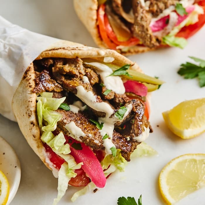 Source photograph of Shawarma chuck roast wrap