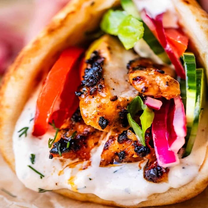 Source photograph of Chicken Shawarma with homemade garlic herb yoghurt sauce