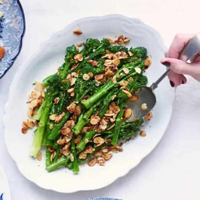 Source photograph of Purple sprouting broccoli tempura with nuoc cham