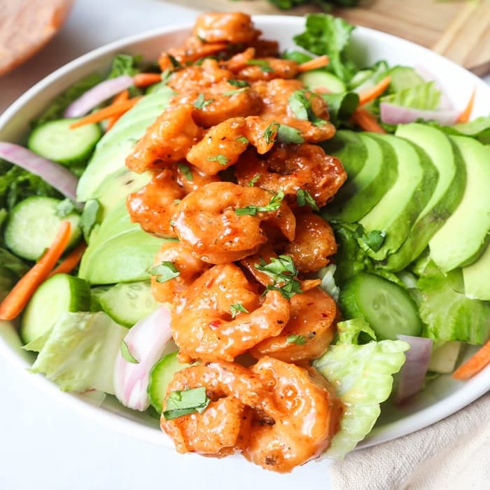 Source photograph of Bang bang prawn salad