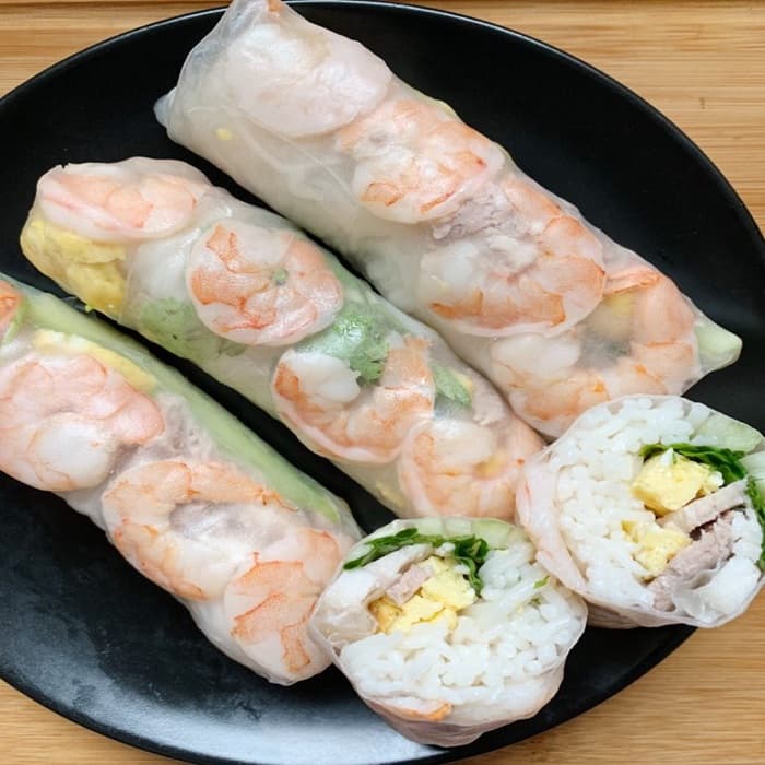 Source photograph of Vietnamese prawn spiralized rolls