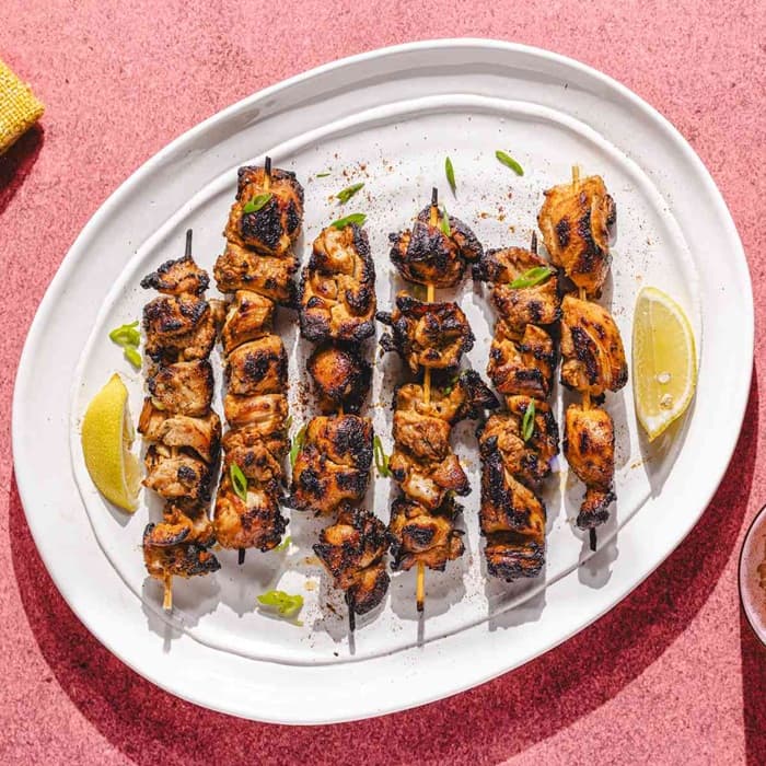 Source photograph of Smoky chicken skewers