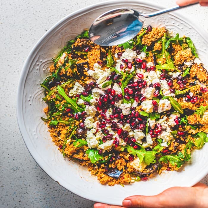 Source photograph of Aubergine couscous salad