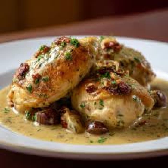 Source photograph of Roasted chicken with creamy walnut sauce