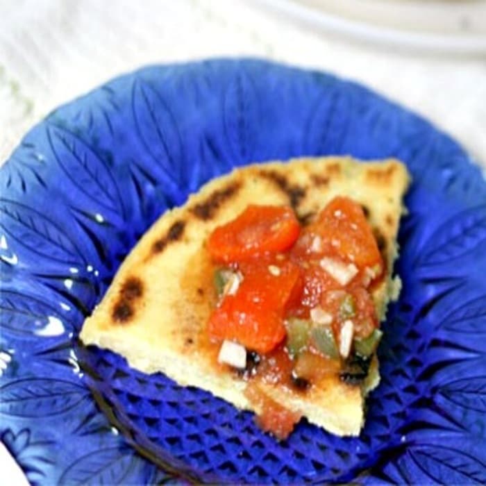 Source photograph of Algerian Bouzgene Berber Bread with Roasted Pepper Sauce