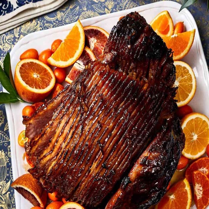 Source photograph of Slow-roasted ham with lemon, garlic & sage