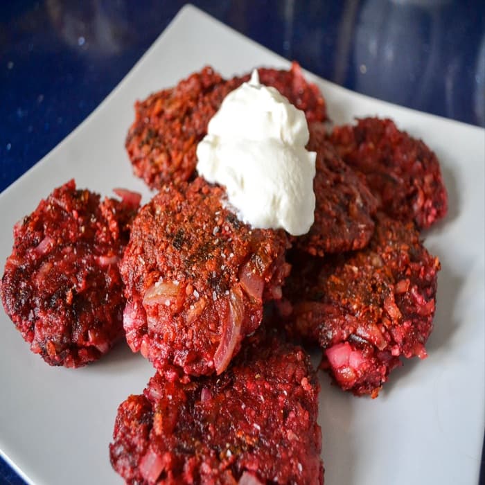 Source photograph of Beetroot latkes