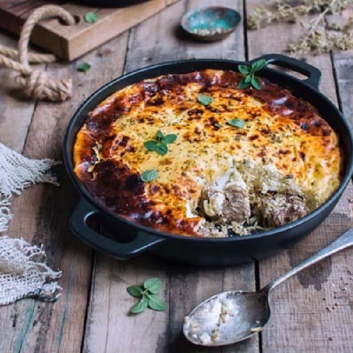 Source photograph of Tavë Kosi Baked Lamb and Yogurt