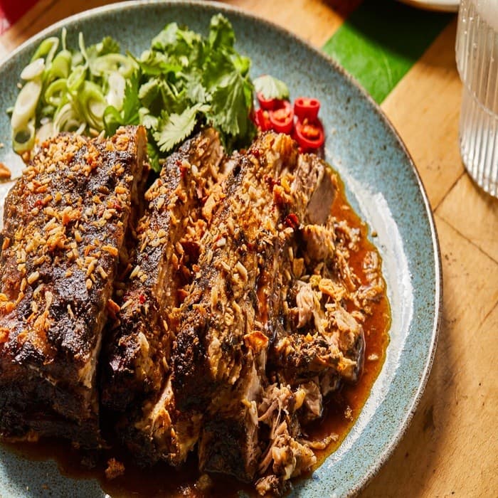 Source photograph of Slow-cooked, Wadadli-spiced Cubano pork belly