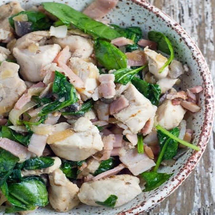Source photograph of Chicken Salad With Mushrooms and Bacon
