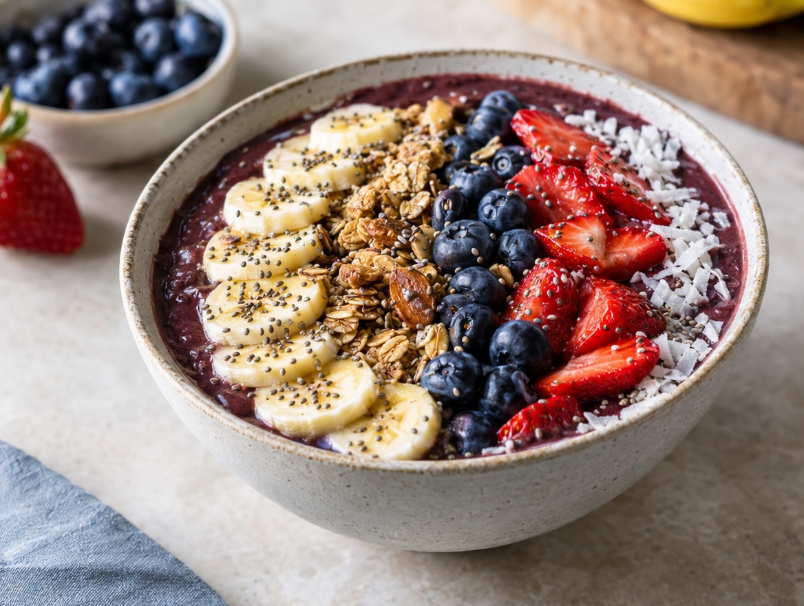 Source photograph of Açaí bowl. Not official I Want Some Food pixel artwork.
