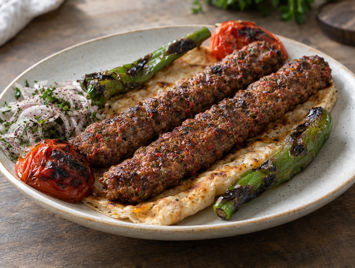 Source photograph of Adana kebab. Not official I Want Some Food pixel artwork.