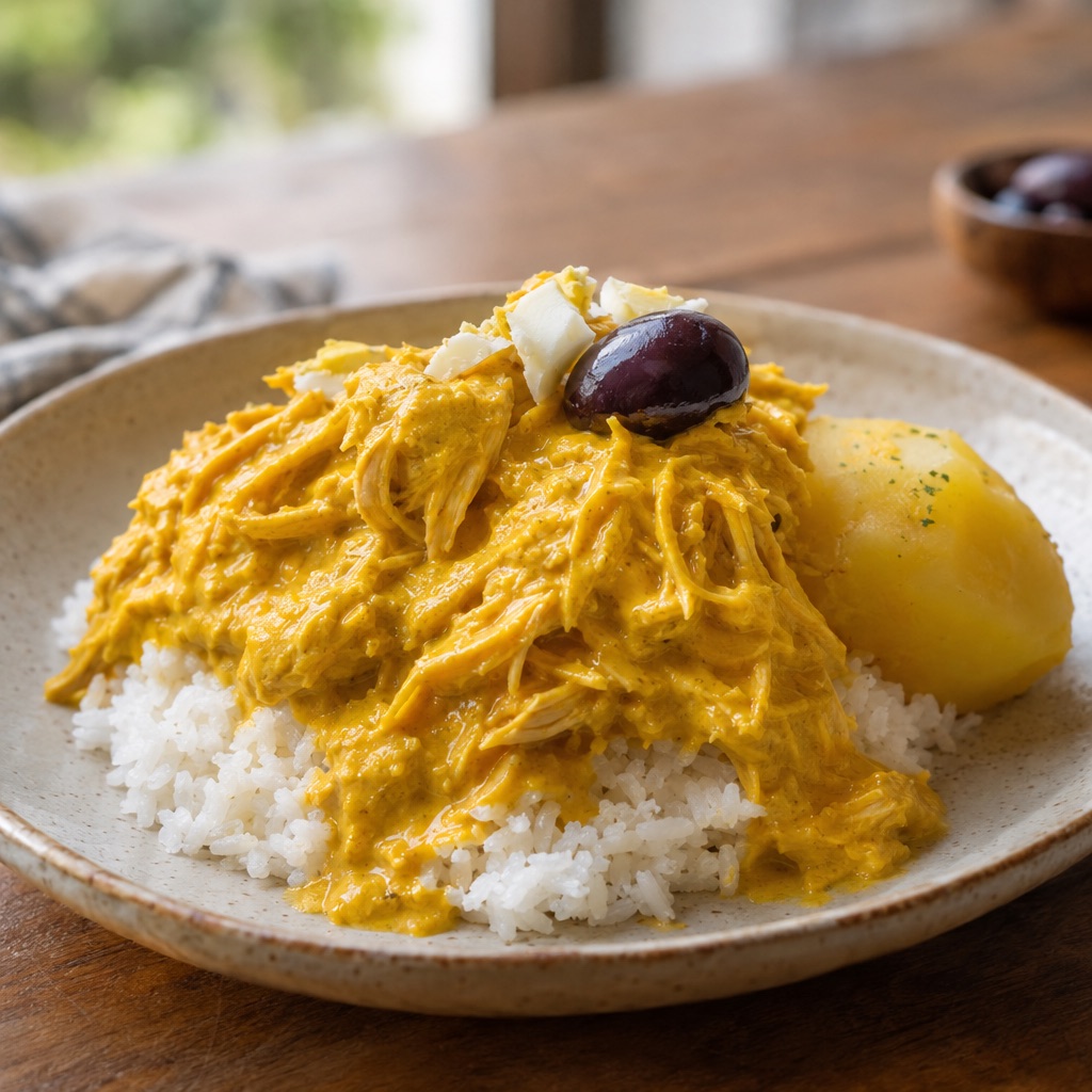 Source photograph of Ají de gallina. Not official I Want Some Food pixel artwork.