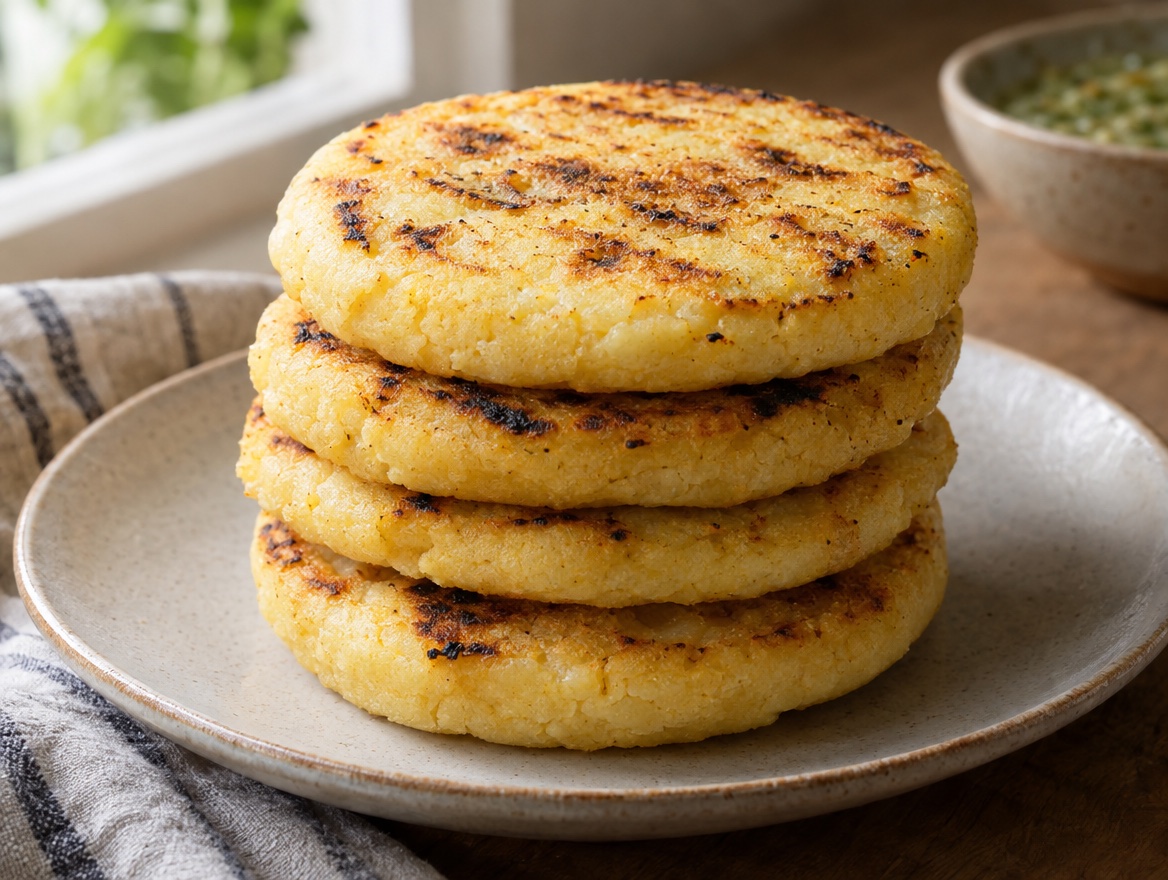 Source photograph of Arepas. Not official I Want Some Food pixel artwork.