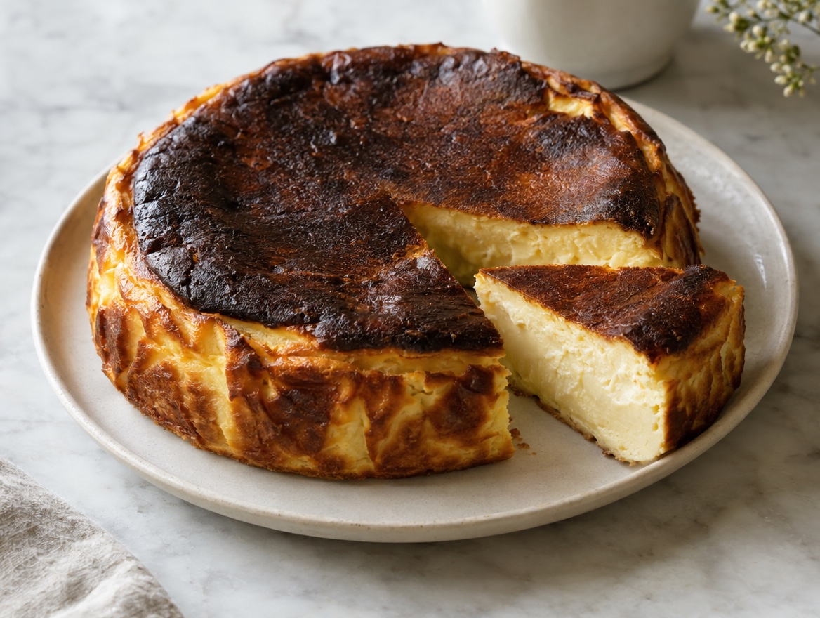 Source photograph of Basque burnt cheesecake. Not official I Want Some Food pixel artwork.