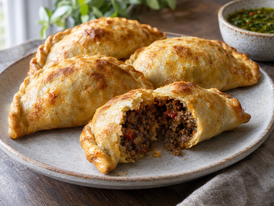 Source photograph of Beef empanadas. Not official I Want Some Food pixel artwork.