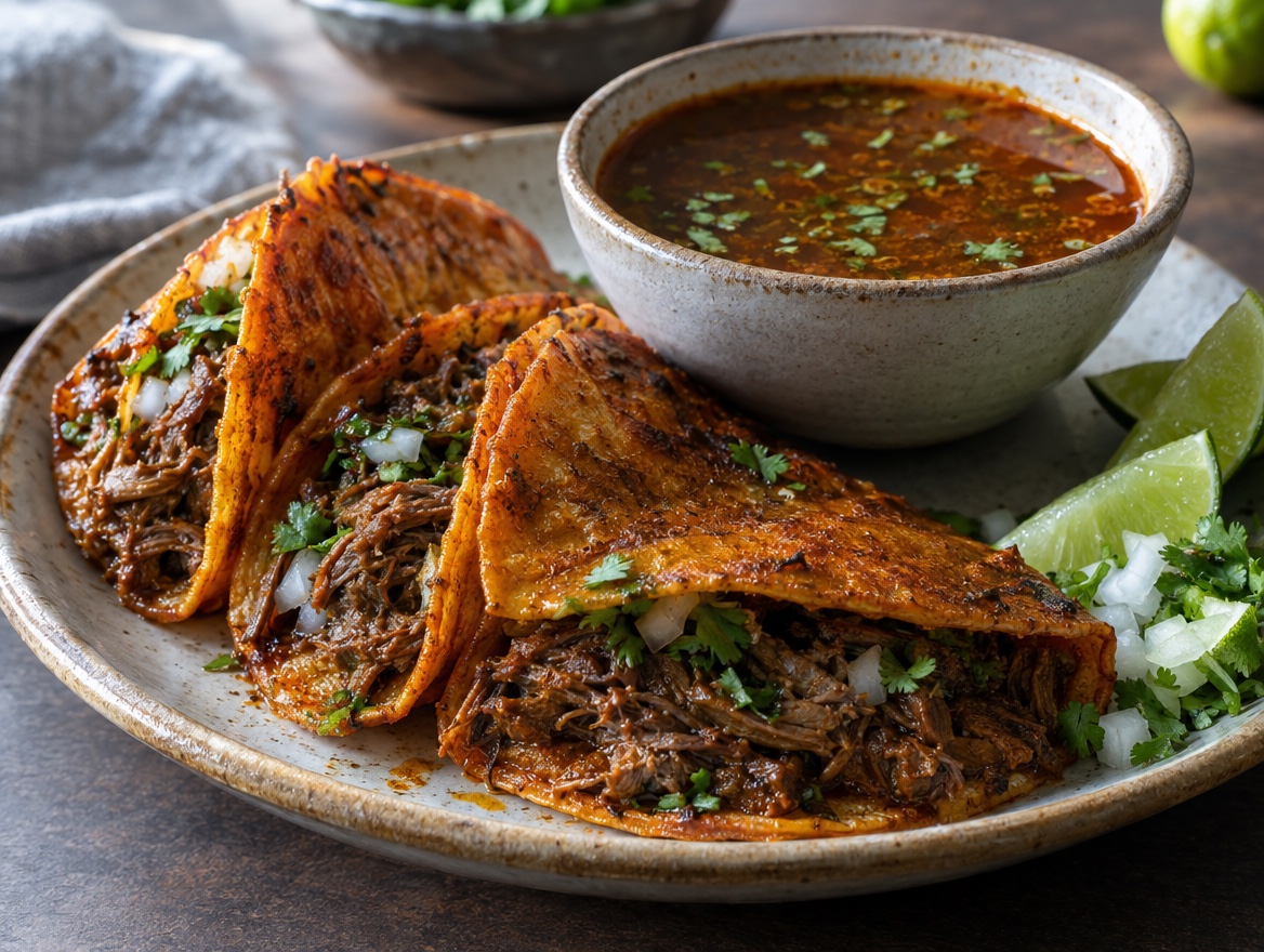 Source photograph of Birria tacos. Not official I Want Some Food pixel artwork.