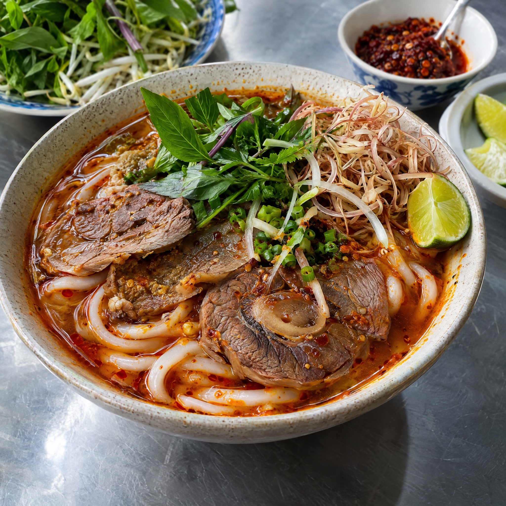 Source photograph of Bún bò Huế. Not official I Want Some Food pixel artwork.