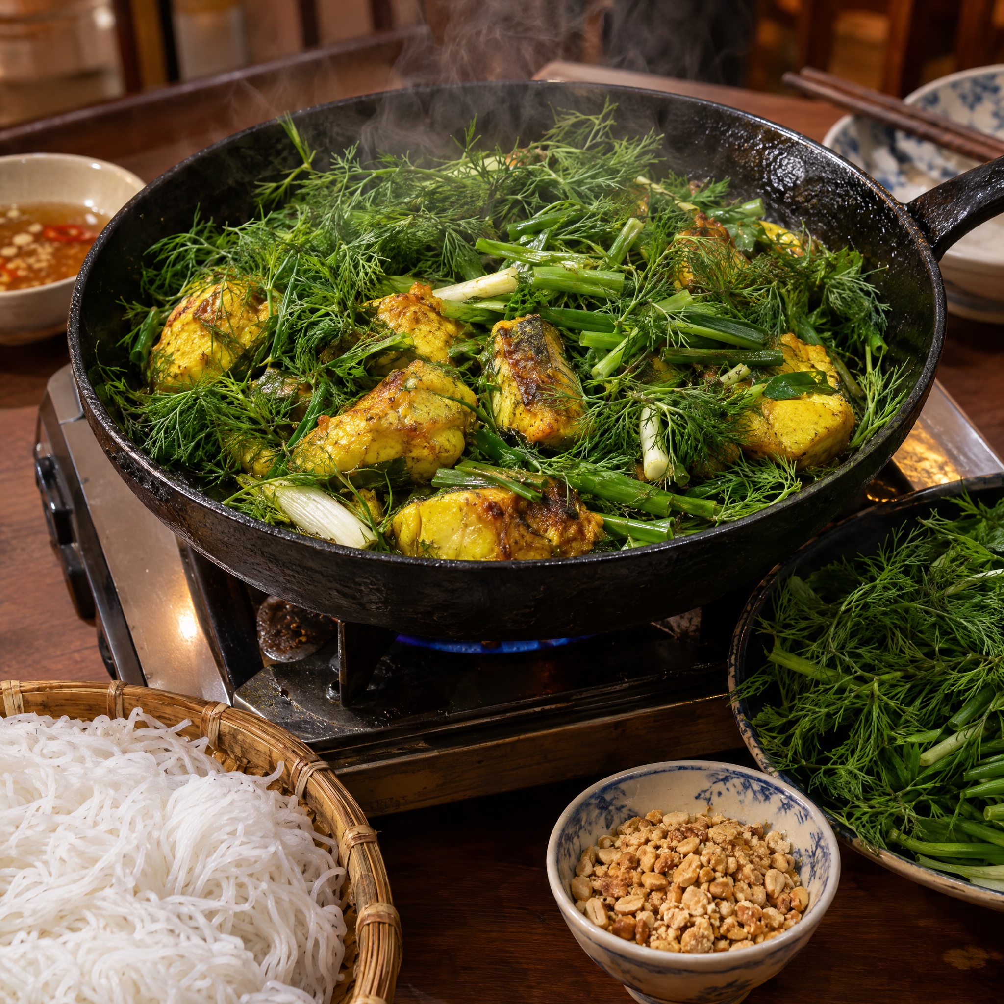 Source photograph of Chả cá. Not official I Want Some Food pixel artwork.