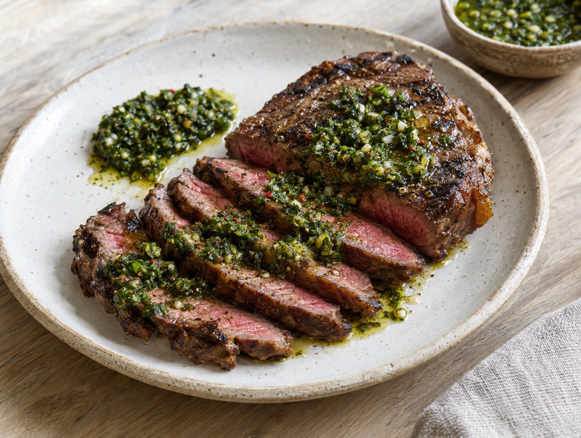 Source photograph of Steak with chimichurri. Not official I Want Some Food pixel artwork.