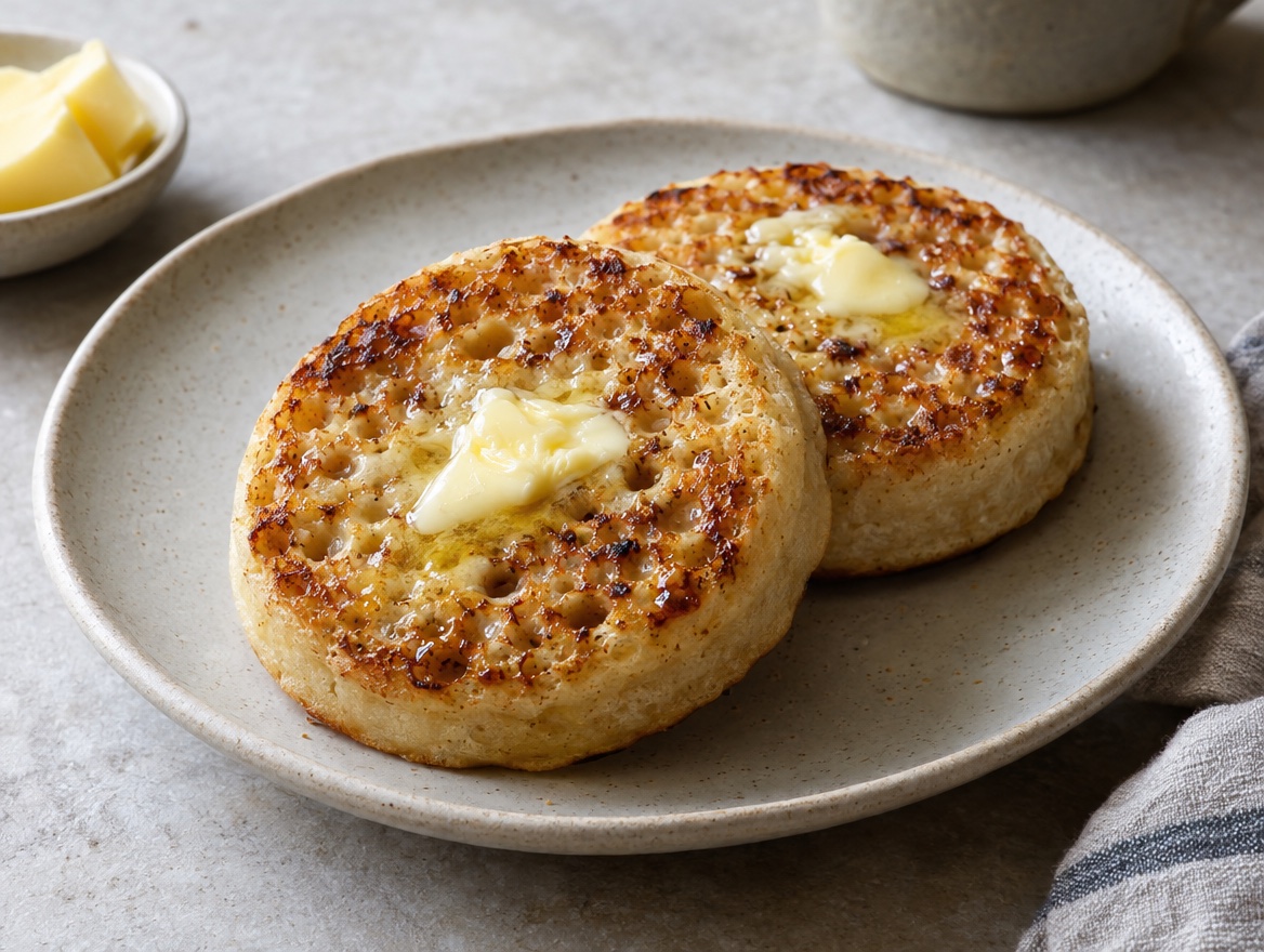 Source photograph of Crumpets. Not official I Want Some Food pixel artwork.