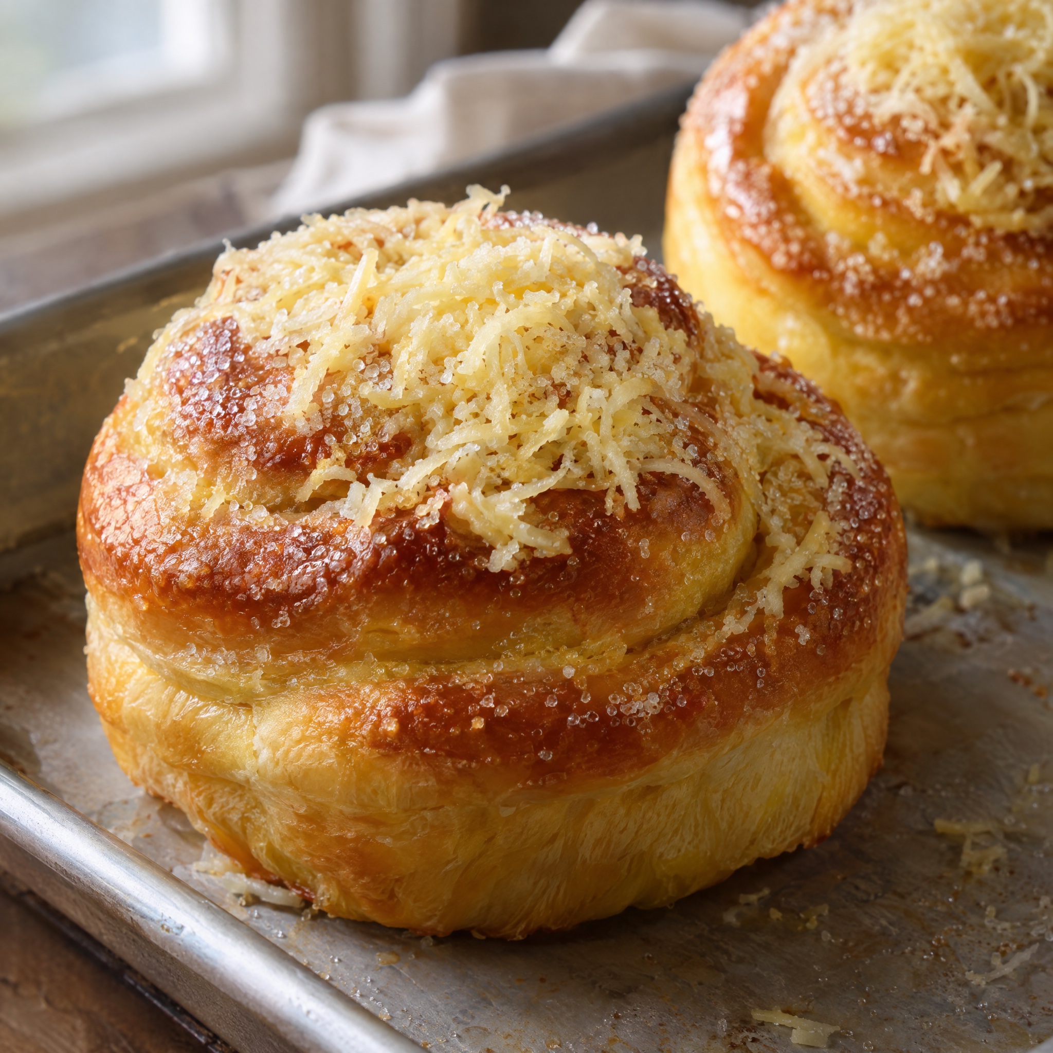 Source photograph of Ensaymada. Not official I Want Some Food pixel artwork.