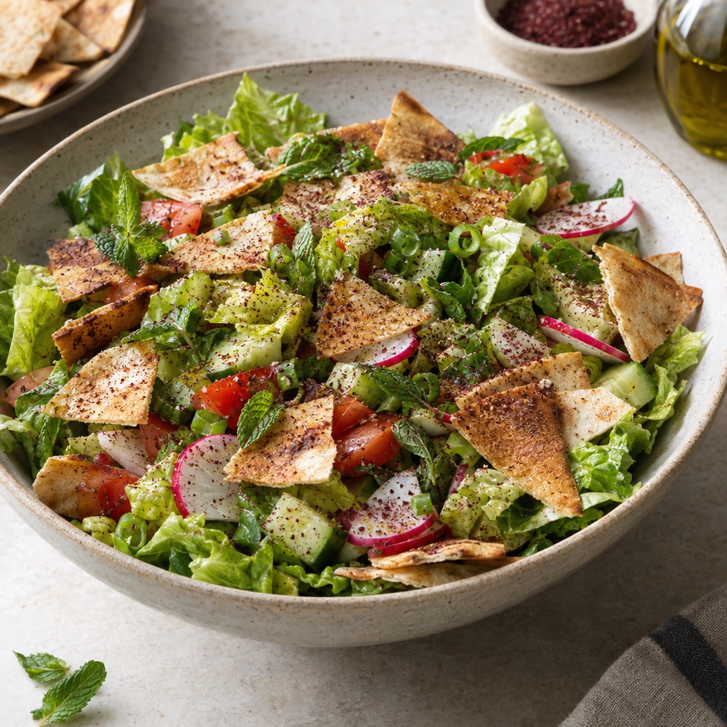Source photograph of Fattoush. Not official I Want Some Food pixel artwork.
