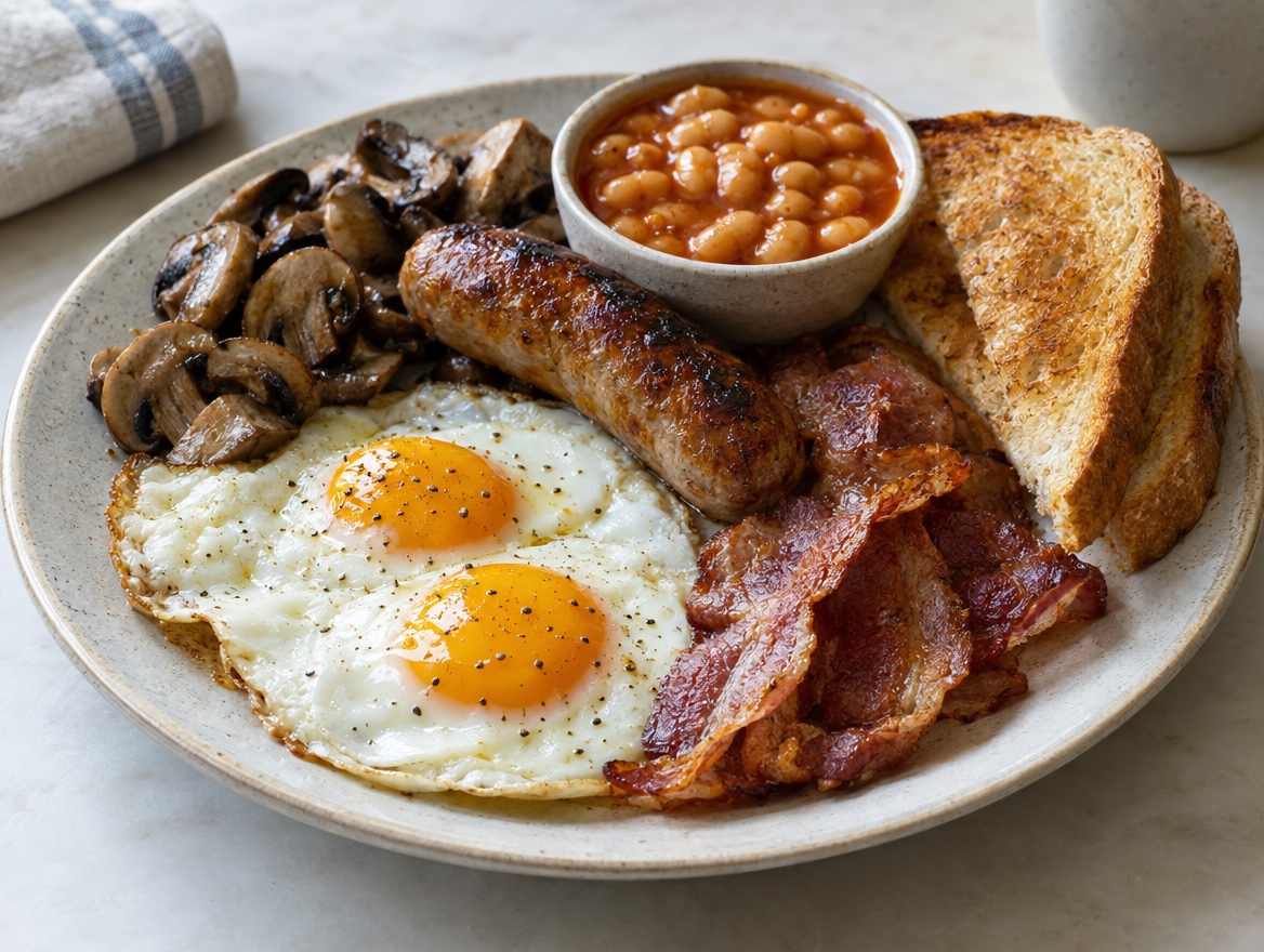 Source photograph of Full English breakfast. Not official I Want Some Food pixel artwork.