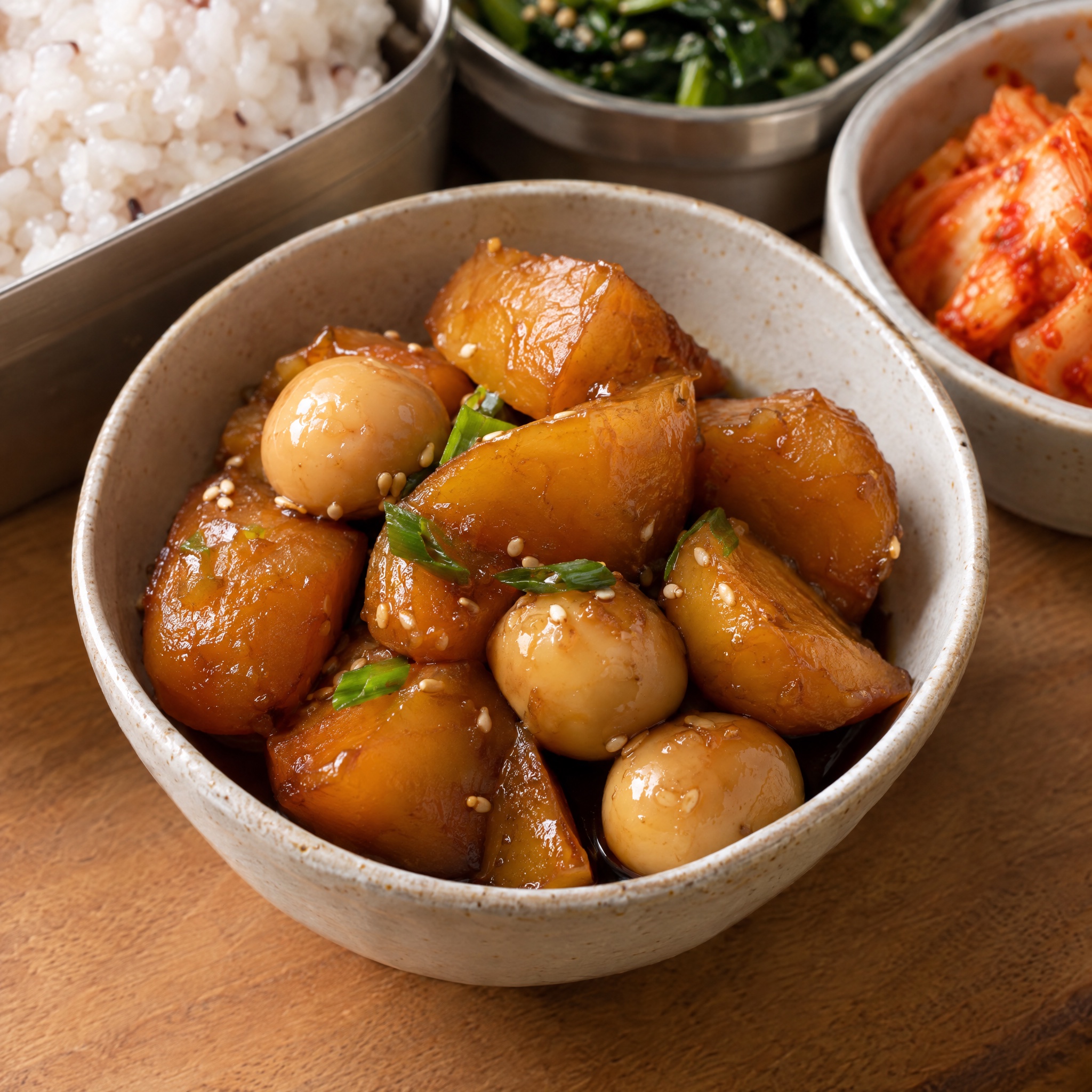 Source photograph of Gamja-jorim. Not official I Want Some Food pixel artwork.
