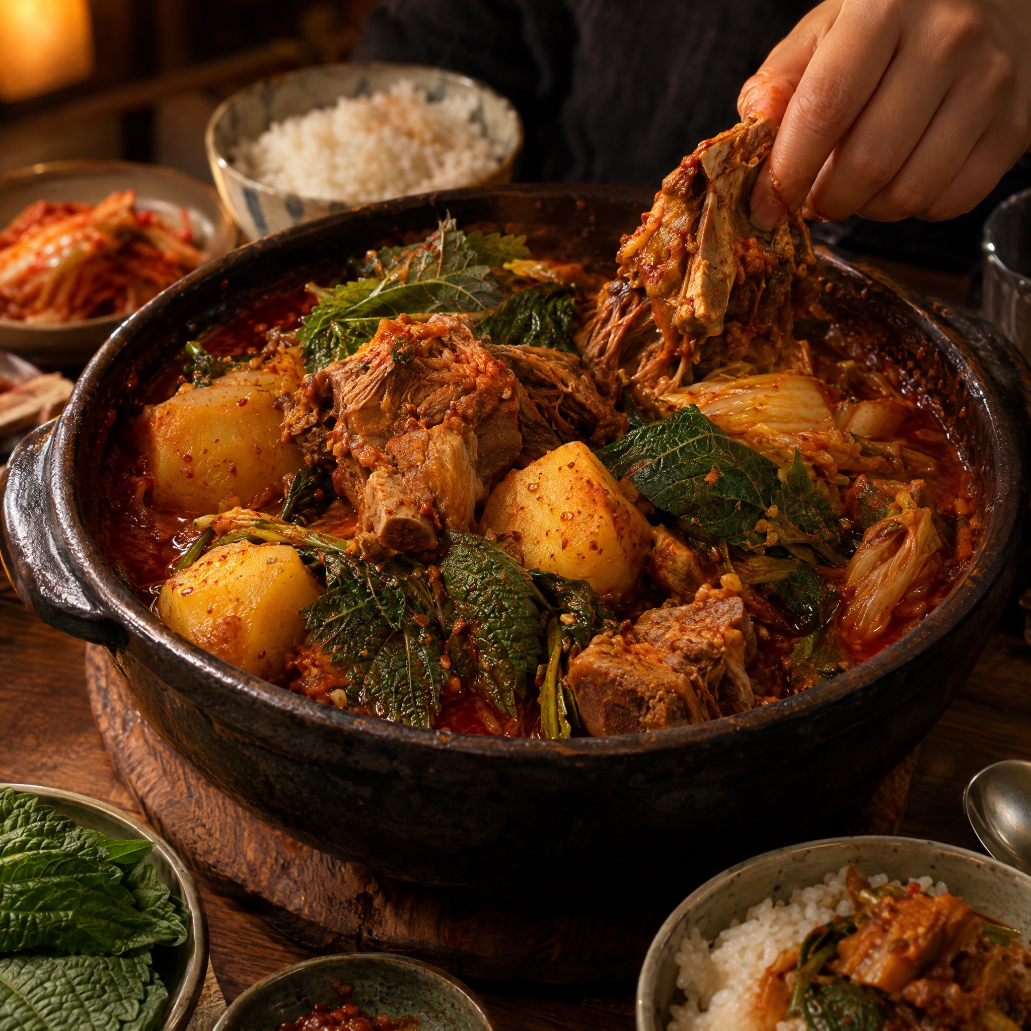 Source photograph of Gamjatang. Not official I Want Some Food pixel artwork.
