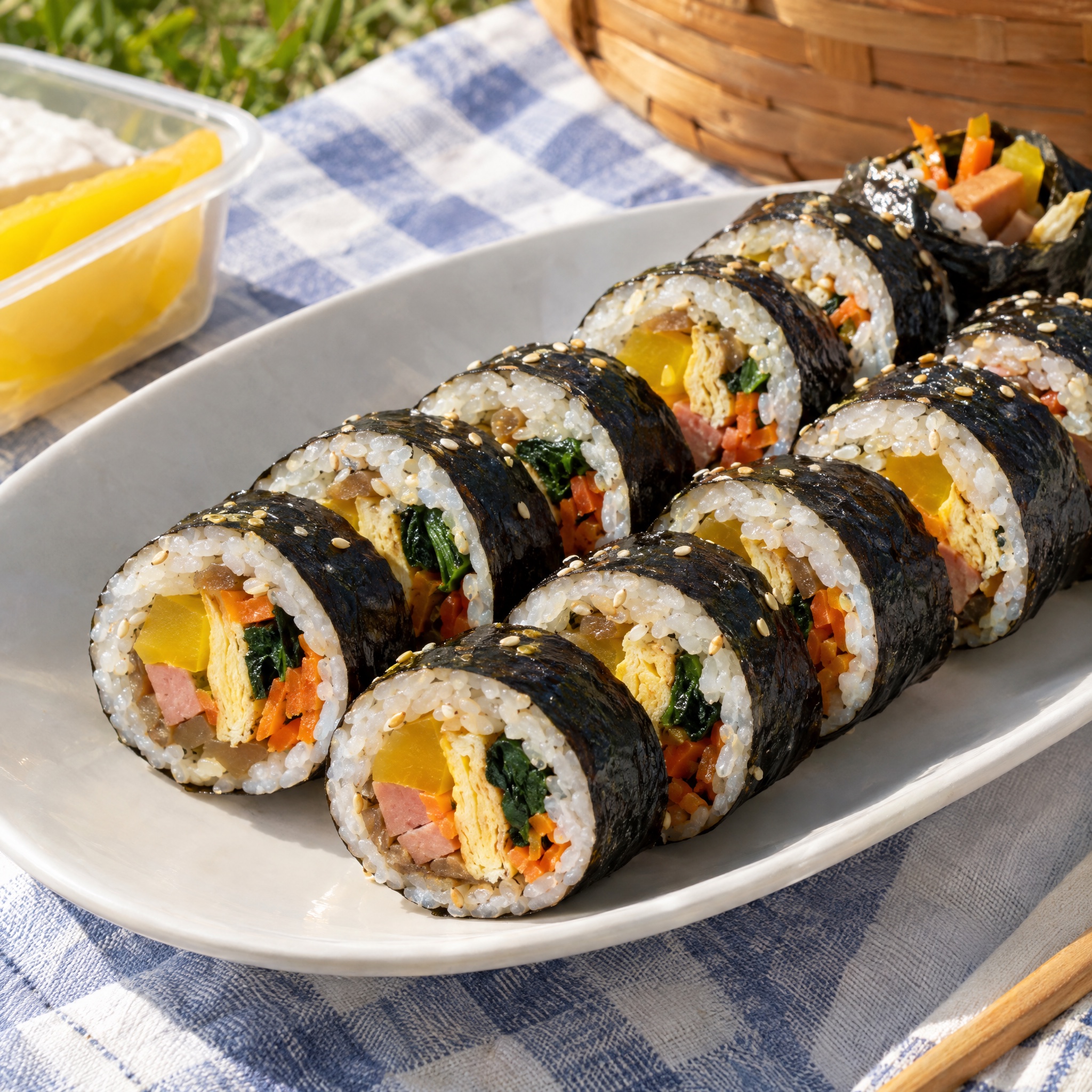 Source photograph of Gimbap. Not official I Want Some Food pixel artwork.