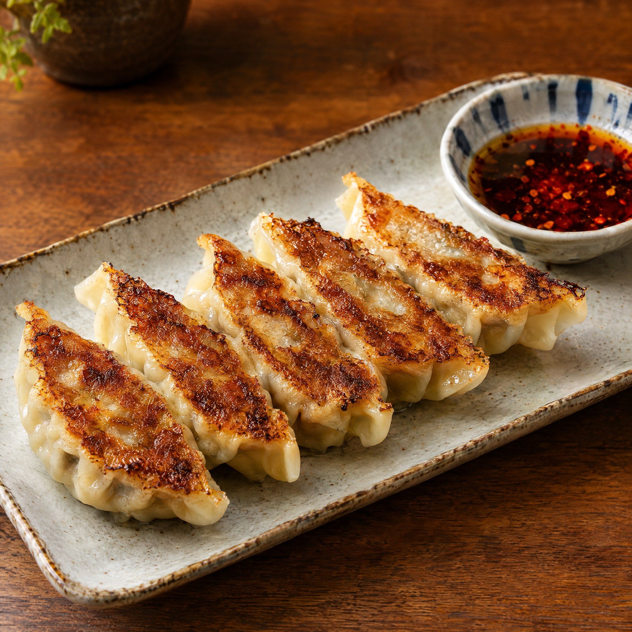 Source photograph of Gyoza. Not official I Want Some Food pixel artwork.