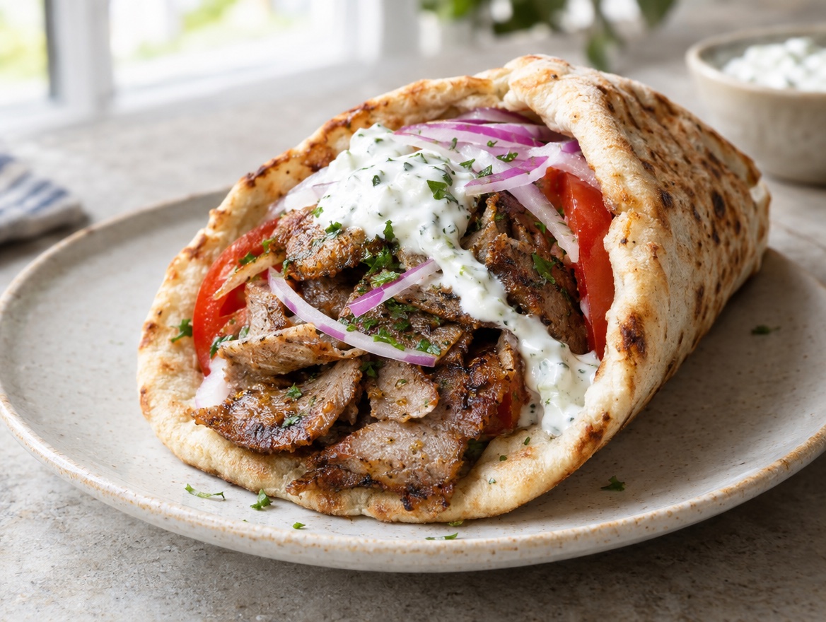 Source photograph of Gyros. Not official I Want Some Food pixel artwork.
